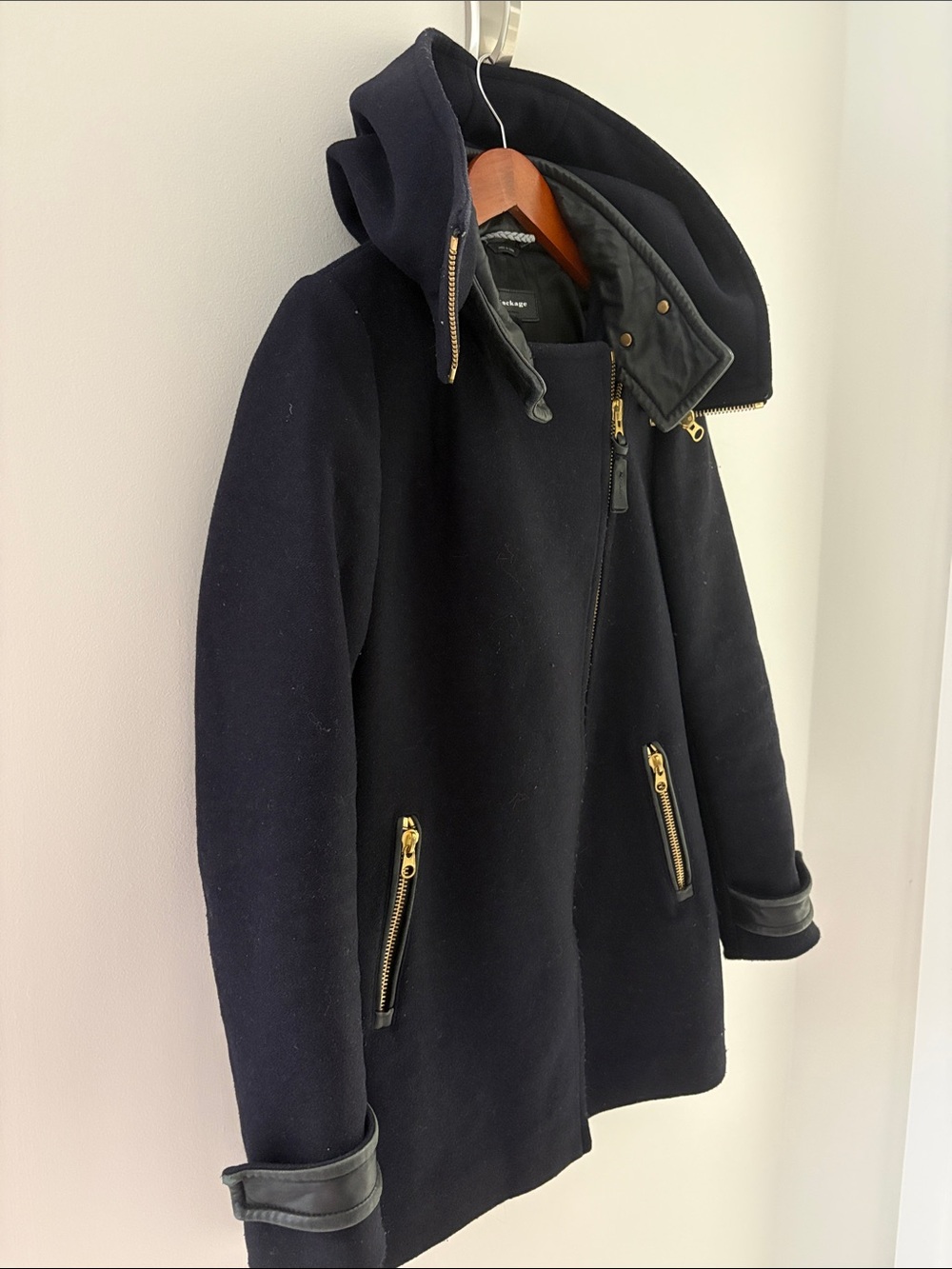 Mackage Women's Navy Pea Coat with Gold Hardware - Picture 3 of 5